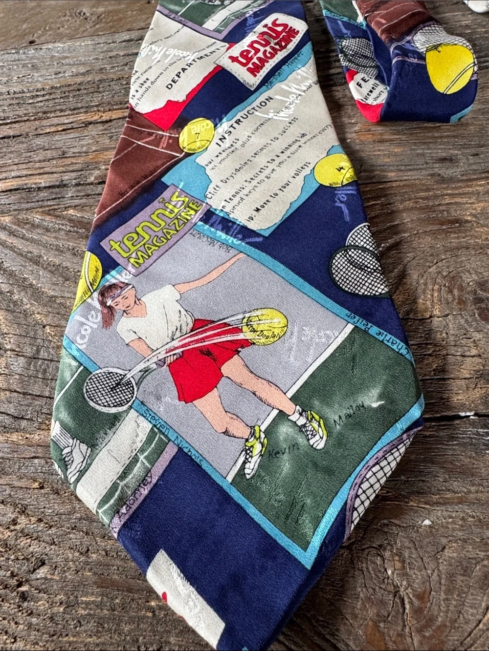 Nicole Miller vintage 1995 silk tennis magazine tie unisex